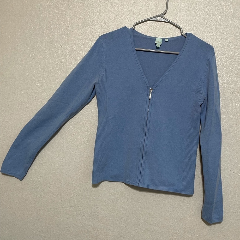 Shu Shu V Neck Stretch Knit Zipper Cardigan Ribbed​​​